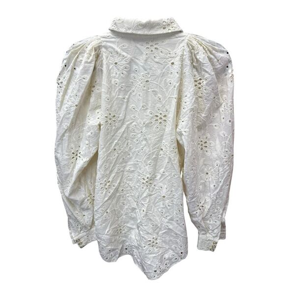 BCBGMAXAZRIA White Eyelet Puff Sleeve Blouse Size 6 Cotton Lined Embroidered - Picture 6 of 13